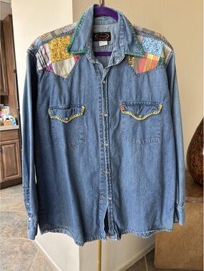 Vintage 1980s Et Vous patchwork western denim shirt Size 2